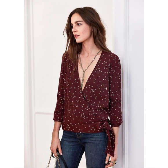 Sezane Tops - Sezane Ella Blouse Burgundy Red Floral Wrap Blouse Size EU 44/US 12